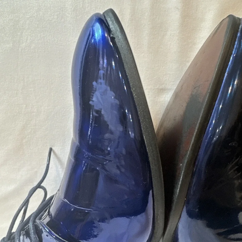Men's Metallic Cobalt Blue Patent Leather Derby Dress Shoes EU46US12 Lace Up
